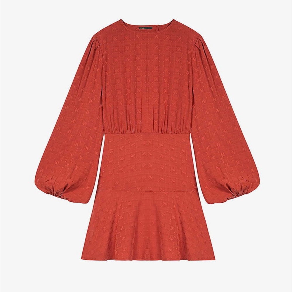 BNWOT Maje Romasy Balloon-Sleeved Flared Jacquard Mini Dress